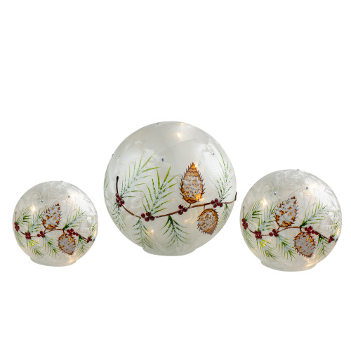 LED Lighted Snowball Glass Christmas Globes with Timer - 8" - Set of 3 - IMAGE 1