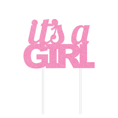 Club Pack of 12 Glittered Pink “its a GIRL” Cake Dessert Topper 8" - IMAGE 1