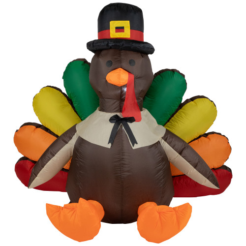 6' Brown and Red Inflatable Lighted Thanksgiving Turkey Outdoor Decor - IMAGE 1