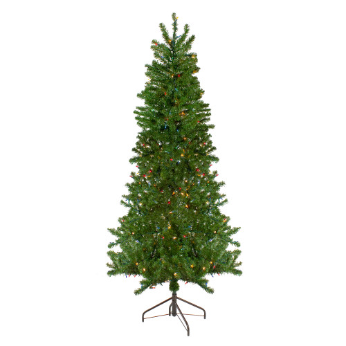 7.5' Pre-Lit Canadian Pine Slim Artificial Christmas Wall Tree - Multicolor Lights - IMAGE 1