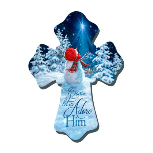 8" Blue and Red Christmas Snowman Biblical quoted Wall cross - IMAGE 1