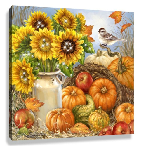 Yellow and Orange Bountiful Harvest Pizazz Print Framed Wall Decor 10" x 10" - IMAGE 1