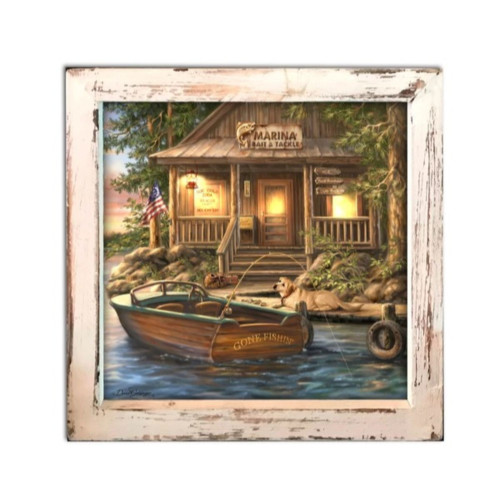 8" Brown and Cream White LED Lighted "The Marina" Square Shadow Box Decoration - IMAGE 1