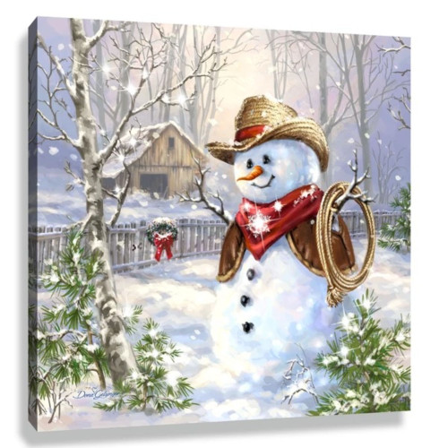 White and Brown Cowboy Frosty Pizazz Print Framed Christmas Wall Decor 10" x 10" - IMAGE 1