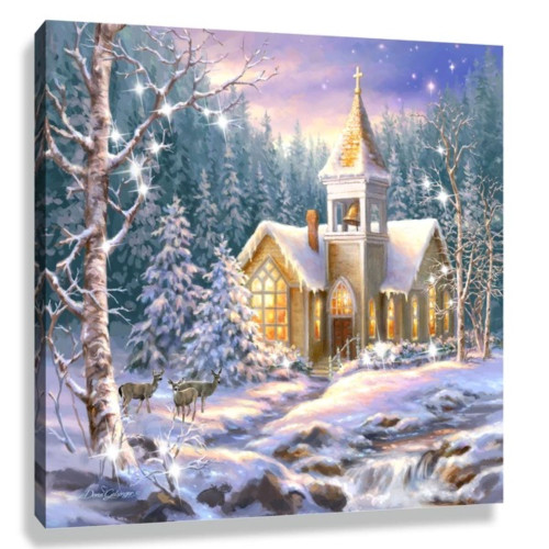 White and Brown Christmas Chapel Pizazz Print Framed Wall Decor 10" x 10" - IMAGE 1