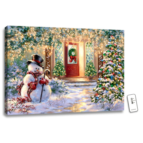 18" x 24" White and Green Christmas Snowman Home Back-lit Wall Art with Remote Control - IMAGE 1