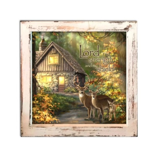 8" Yellow and Brown LED Lighted Bible Verse Printed Square Shadow Box Decoration - IMAGE 1