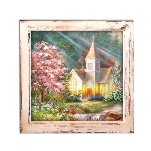 8" Yellow and White LED Lighted Spring Chapel Square Shadow Box Decoration - IMAGE 1