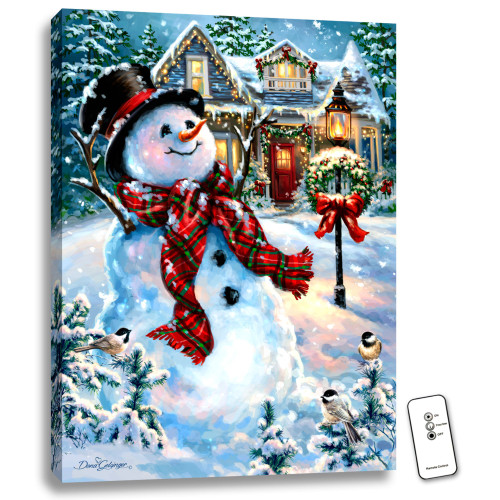 24" x 18" White and Red Christmas Snowman Back-lit Wall Art with Remote Control - IMAGE 1