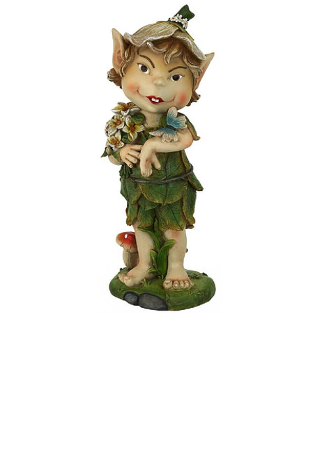 Perry the Pixie Mythical Garden Gnome Statue - 12.5" - Green and Beige - IMAGE 1