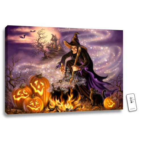 18" x 24" Purple and Orange All Hallow's Eve Back-lit Halloween Wall Art with Remote Control - IMAGE 1