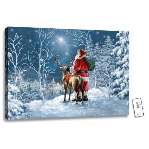 18" x 24" White and Red Starry Night Santa Christmas Back-lit Wall Art with Remote Control - IMAGE 1