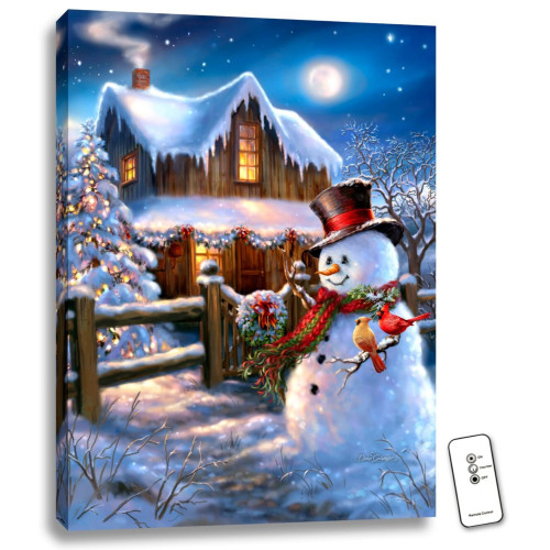 Blue and White Woodhouse Christmas LED Backlit Rectangular Wall Art with Remote Control 24" x 18" - IMAGE 1