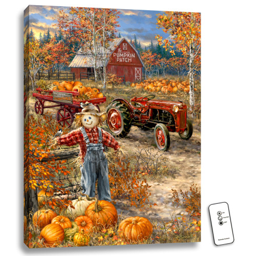 24" x 18" Orange and Red Pumpkin Patch Back-lit Halloween Wall Art with Remote Control - IMAGE 1