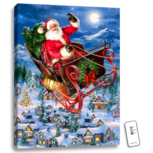 24" x 18" Blue and Red Christmas Santa Claus Back-lit Wall Art with Remote Control - IMAGE 1