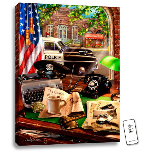 24" x 18" Brown and Blue Hometown Hero Police Backlit LED Wall Art with Remote Control - IMAGE 1