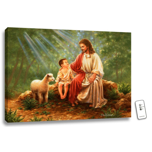 Green and Cream White "Faith of a Child" LED Backlit Rectangular Wall Art with Remote Control 18" x 24" - IMAGE 1