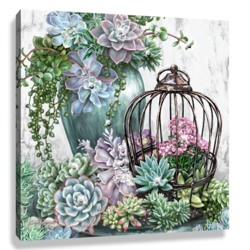 Green and Pink Succulent Garden Pizazz Print Framed Wall Decor 10" x 10" - IMAGE 1