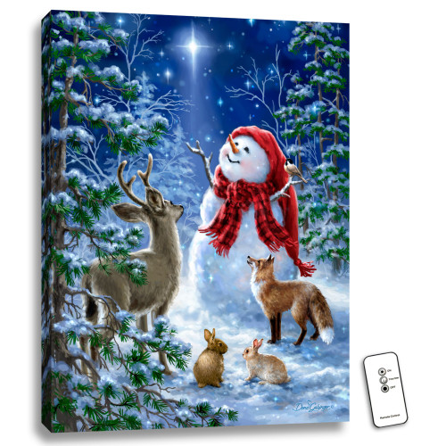 24" x 18" White and Blue Christmas Snowmen Back-lit Wall Art with Remote Control - IMAGE 1
