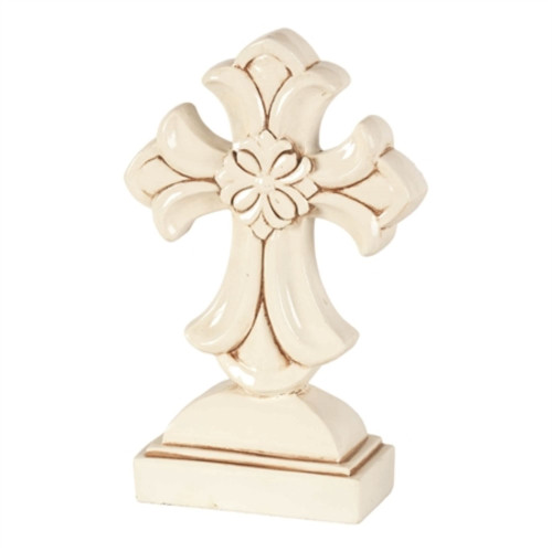 9.75" Antique White and Brown Cross Shaped Tabletop Decoration - IMAGE 1