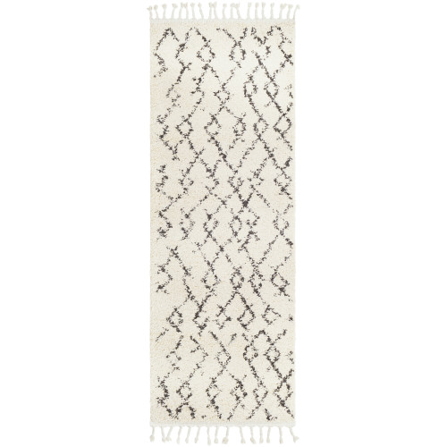 2.5' x 7.25' Tribal Patterned Black and Beige Rectangular Area Throw Rug Runner - IMAGE 1