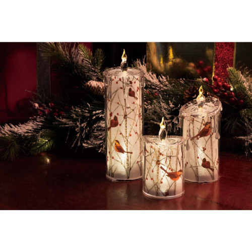 LED Glitter Cardinal Candles - 10.5" - Brown and Red - Set of 6 - IMAGE 1