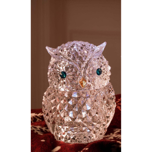 Set of 2 Clear and Blue LED Lighted Diamond Cut Owl Jars 7" - IMAGE 1