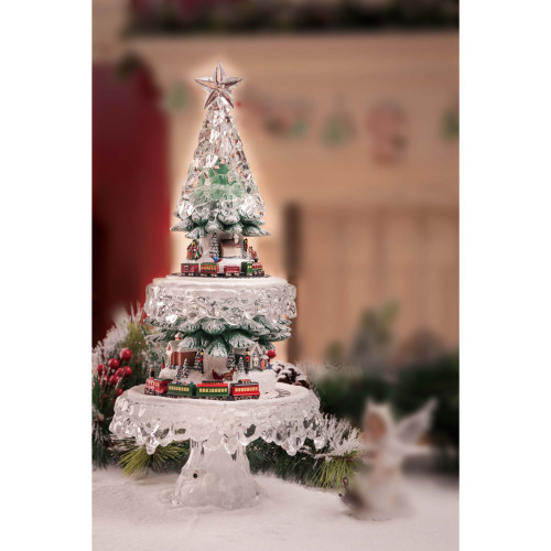LED Lighted Animated Christmas Tree Village with Revolving Train - 17.25" - IMAGE 1