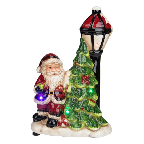 10.75" Musical LED Santa Light-Post Christmas Figurine - IMAGE 1