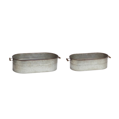 Set of 2 Metallic Gray Country Rustic Oval Containers 8" - IMAGE 1