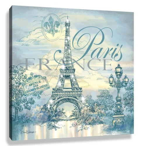Cream White and Gray Eiffel Tower with Swarovski Crystals Square Pizazz Wall Art Decor 10" x 10" - IMAGE 1