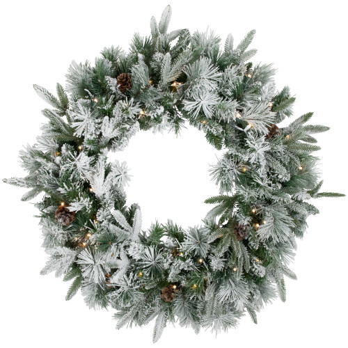 Pre-Lit Flocked Rosemary Emerald Angel Pine Artificial Christmas Wreath - 30-Inch, Clear LED Lights - IMAGE 1