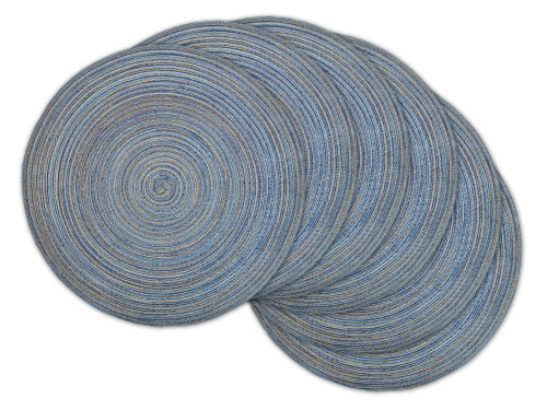 Set of 6 Variegated Blue Round Woven Placemats 15" x 15" - IMAGE 1