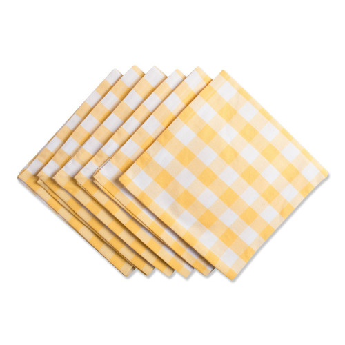 Set of 6 Yellow and White Checkered Pattern Square Napkins 20" - IMAGE 1