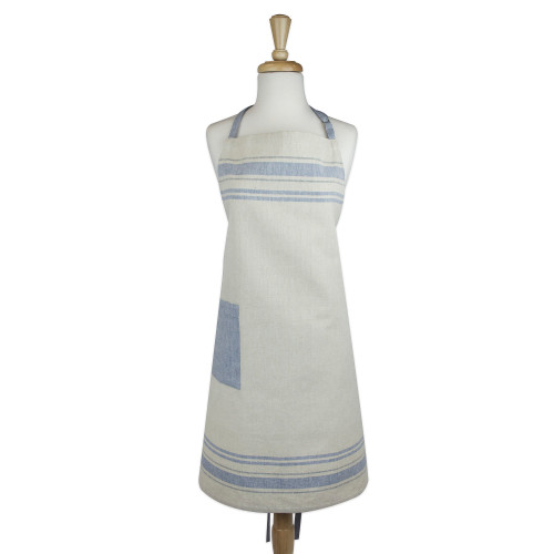 32" White and Blue French Stripe Chef's Apron with Adjustable Strap - IMAGE 1