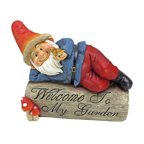 13.5" Gnome with "Welcome To My Garden" Sign Outdoor Garden Statue - IMAGE 1