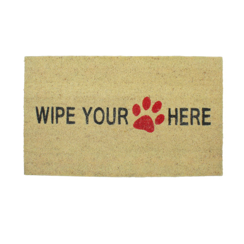 Beige and Black Animal Print "Wipe Your Paw Here" Doormat 30 x 18 - IMAGE 1
