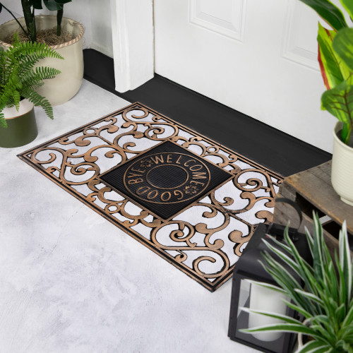 Copper and Black "Welcome and Good Bye" Doormat 30 x 18 - IMAGE 1
