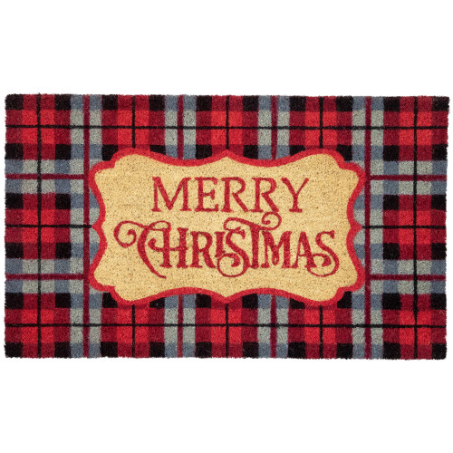 Red and Black Plaid "Merry Christmas" Rectangular Doormat 18" x 30" - IMAGE 1