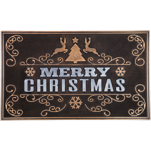 Copper and Silver Tree and Reindeer "Merry Christmas" Doormat 18" x 30" - IMAGE 1