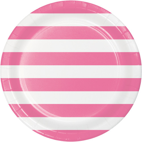 Club Pack of 96 Pink and White Striped Round Dinner Plates 8.75" - IMAGE 1