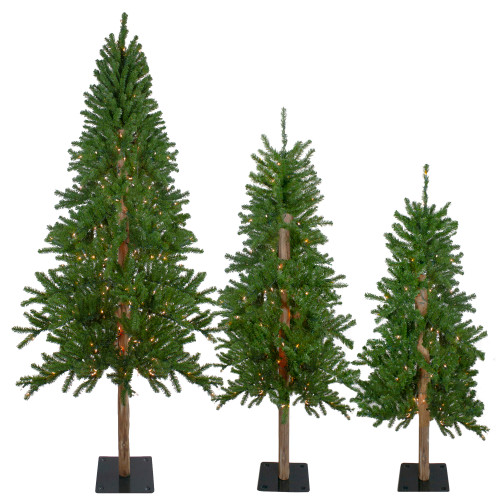 Set of 3 Pre-Lit Slim Alpine Artificial Christmas Trees 6' - Clear Lights - IMAGE 1