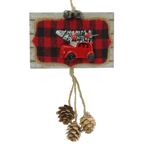 7.5" Red Truck Hauling the Christmas Tree Ornament - IMAGE 1