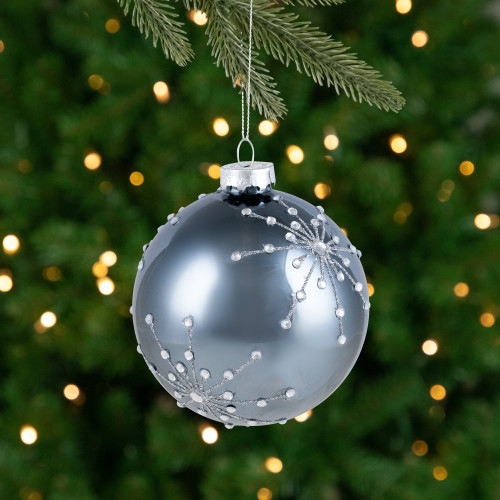 Glittered Snowflakes Shiny Christmas Ball Ornament - 4" (101mm) - Metallic Gray - IMAGE 1