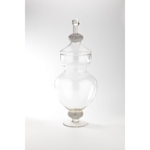 22" Unique Clear and Silver Kitchen Dish Jar with Finial Lid - IMAGE 1
