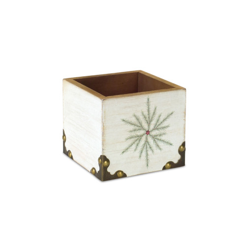 4.5" White and Green Snowflake Square Christmas Storage Box - IMAGE 1