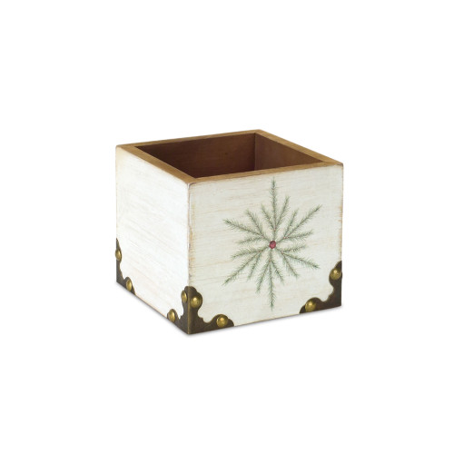 Snowflake Square Christmas Storage Box - 4.5" - White and Green - IMAGE 1