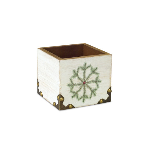 Snowflake Christmas Storage Box - 4.5" - White and Green - IMAGE 1