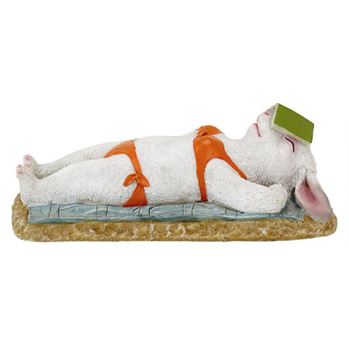 13" Lounging By The Pool Bunny Outdoor Garden Statue - IMAGE 1