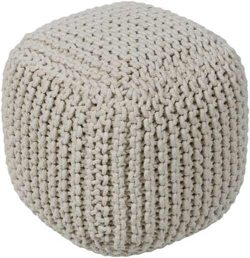 16" Beige Knitted Style Cotton Woven Square Pouf Ottoman with Knife Edge - IMAGE 1